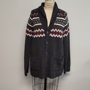 GAP Men's Shawl Collar Charcoal Patterned Cardigan